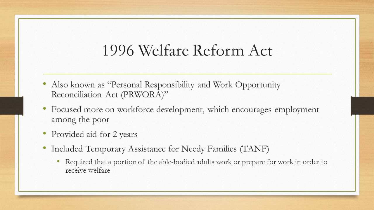 HCR230 Week 3 Assignment- The Welfare Reform Act